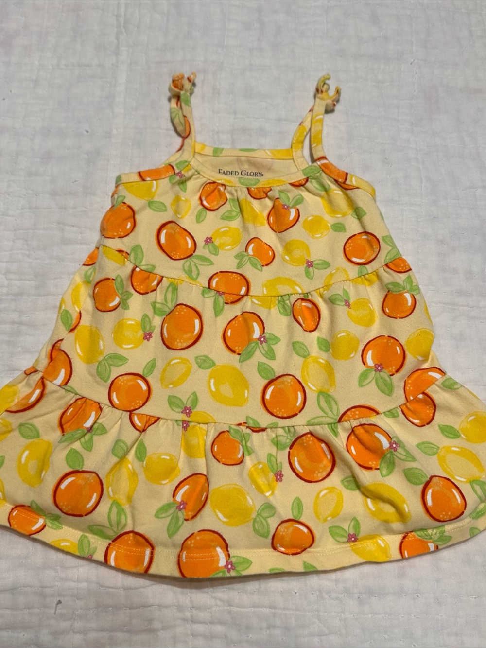 Vintage Y2K Faded Glory Toddler Citrus Tie-Strap Dress - Yellow, Orange & Green